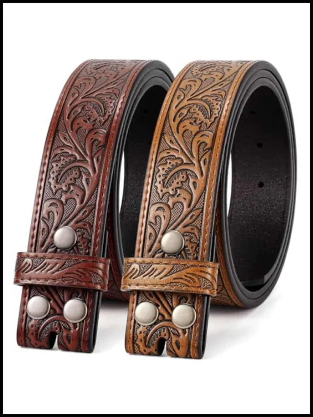 2 Pack Western Leather Belt Straps for Men Women Cowboy No Buckle
